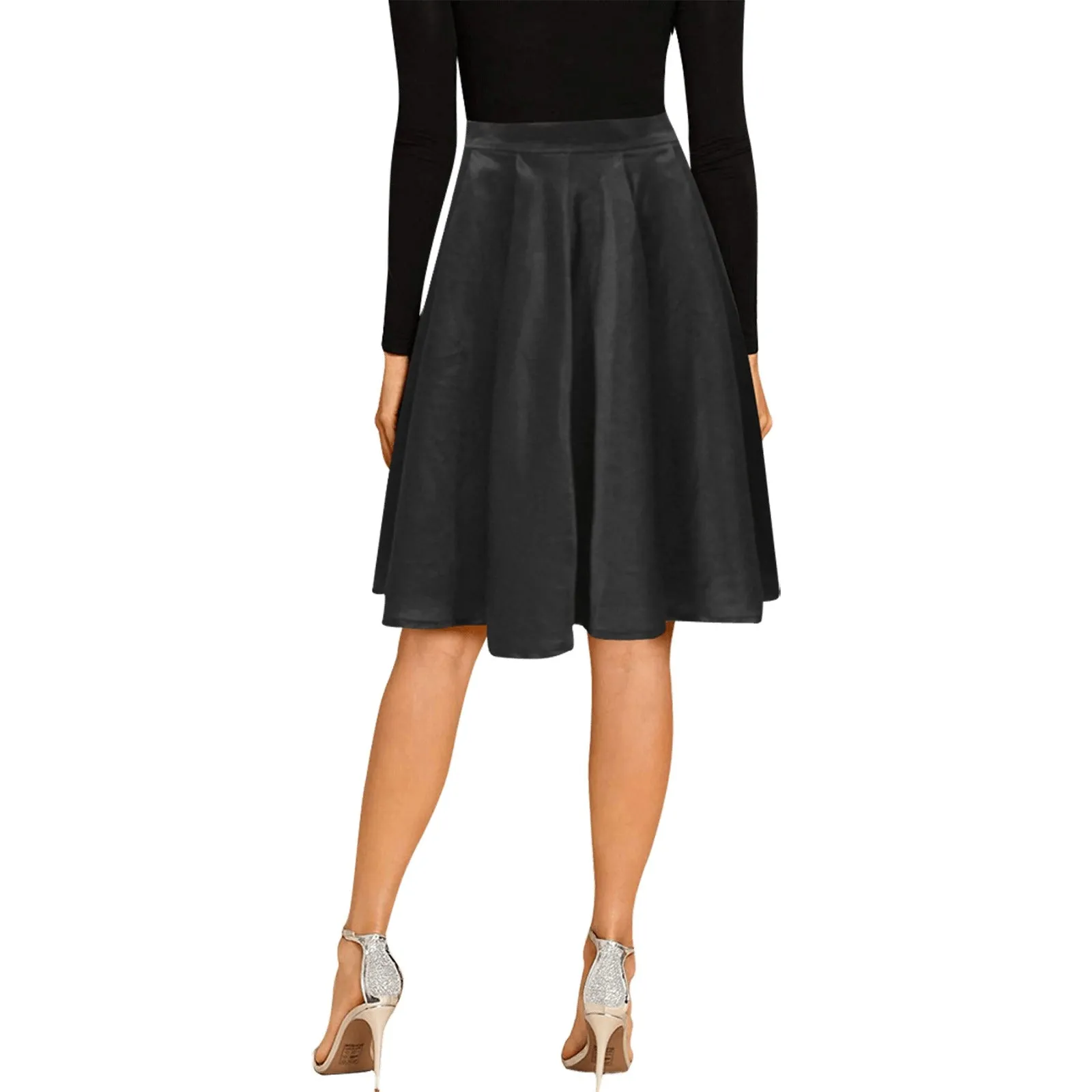 Black Melete Pleated Midi Skirt (Model D15)