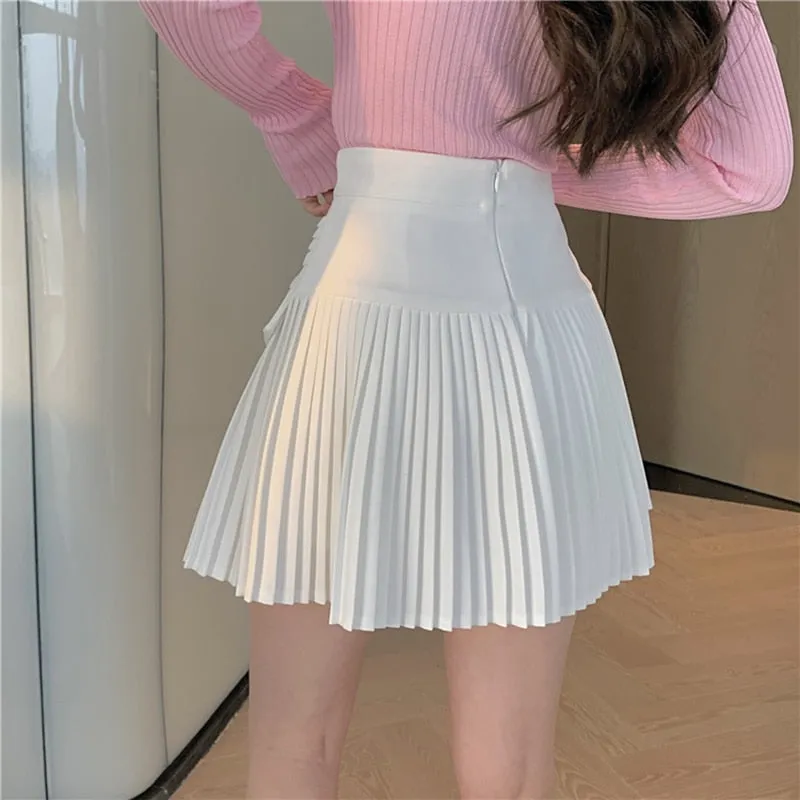 Black Pleated Skirts Women High Waist Mini Skirt A-Line Skirt