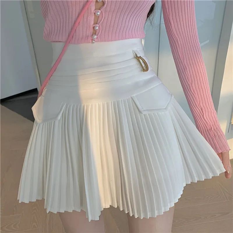 Black Pleated Skirts Women High Waist Mini Skirt A-Line Skirt