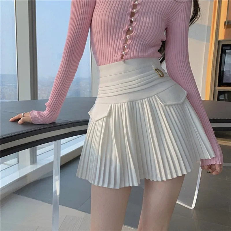 Black Pleated Skirts Women High Waist Mini Skirt A-Line Skirt