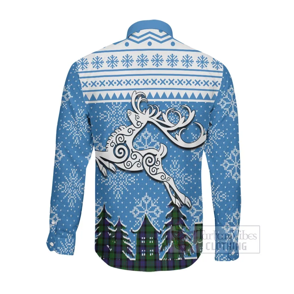 Blair Clan Christmas Long Sleeve Button Shirt Celtic Reindeer Style