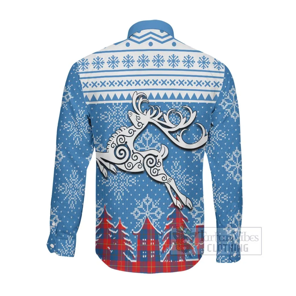 Blane Clan Christmas Long Sleeve Button Shirt Celtic Reindeer Style