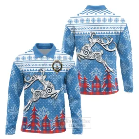 Blane Clan Christmas Long Sleeve Polo Shirt Celtic Reindeer Style