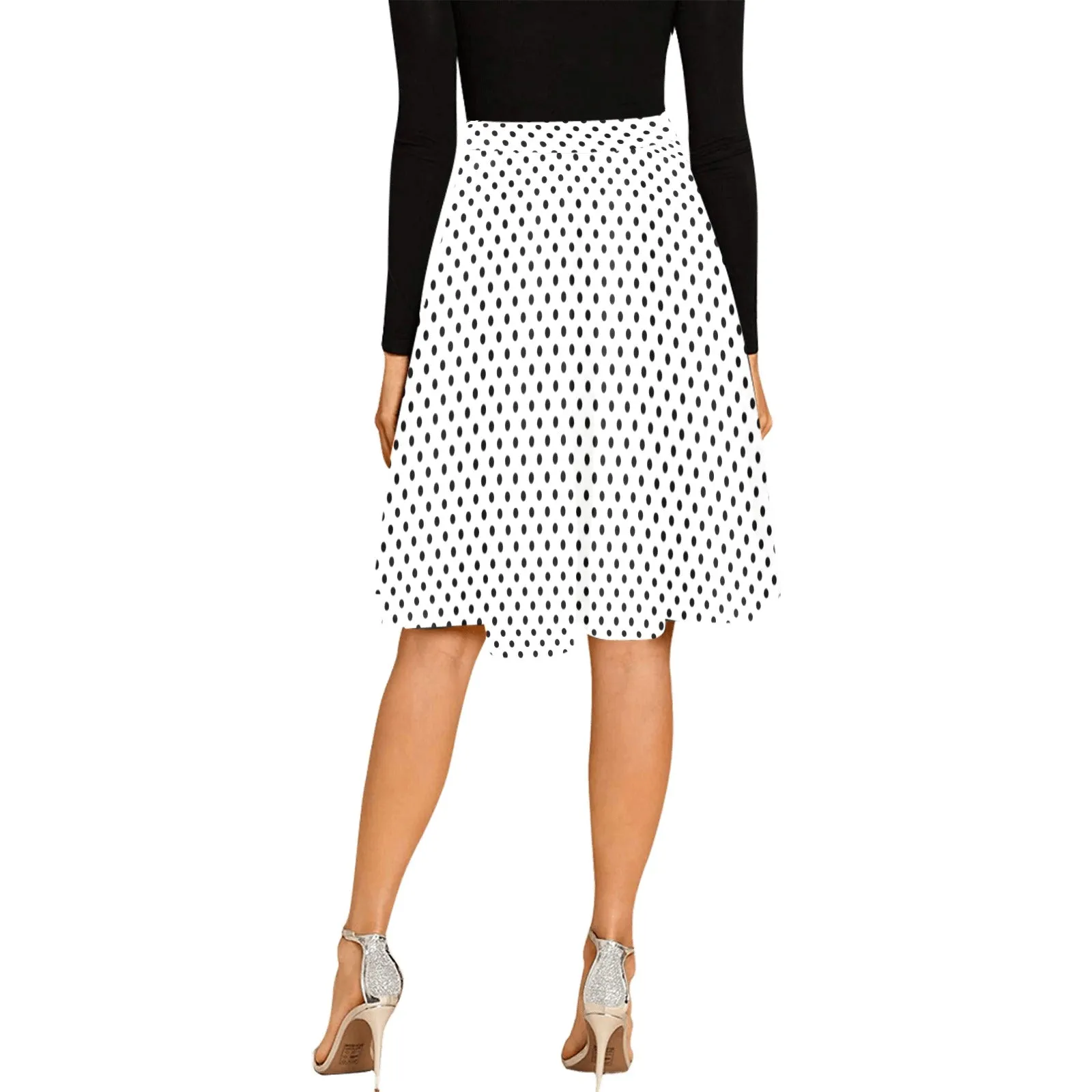 blk on wht polka dot print Melete Pleated Midi Skirt (Model D15)