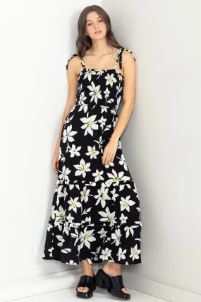 Blossom Up Floral Print Tie-Shoulders Maxi Dress