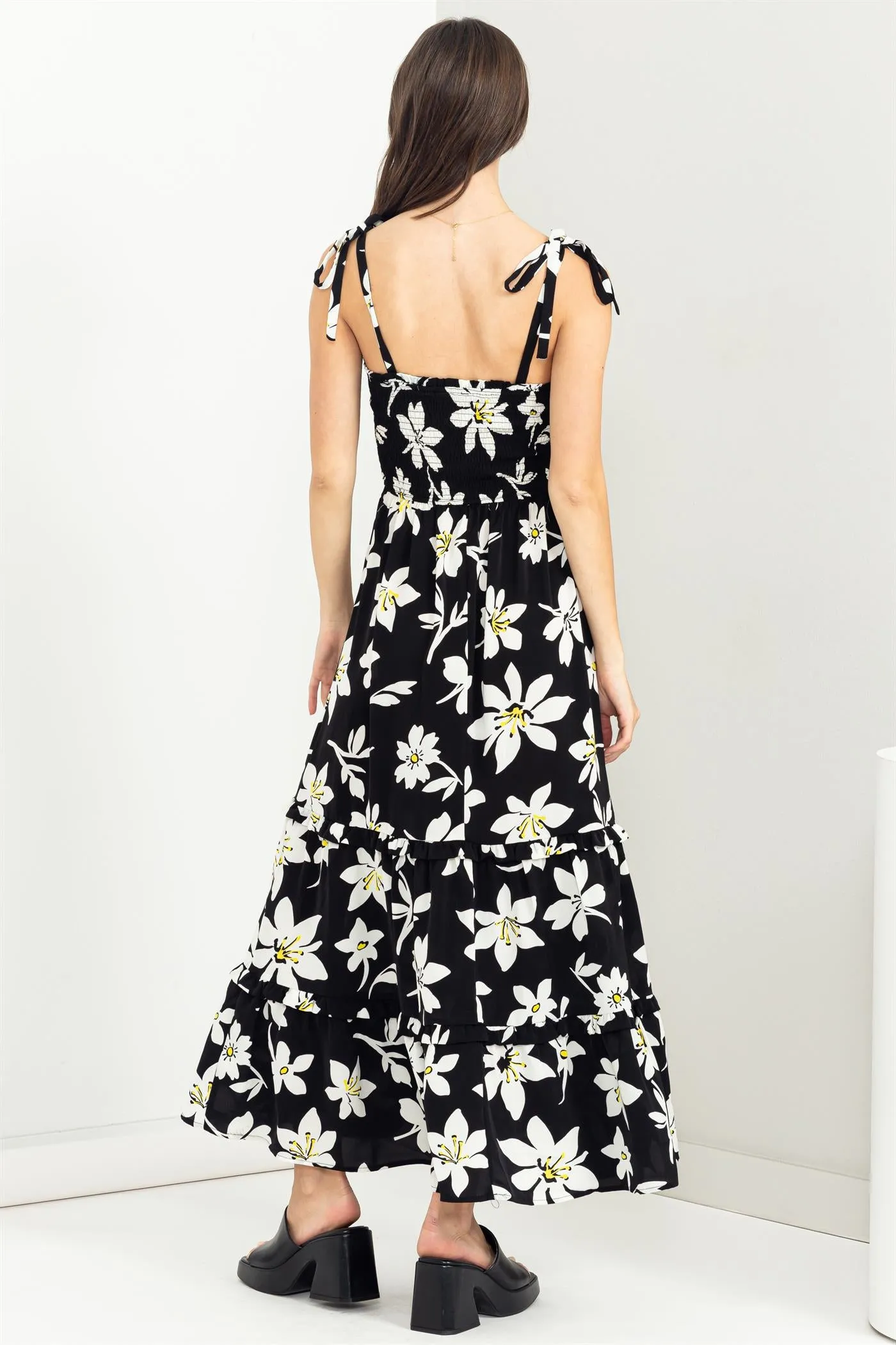 Blossom Up Floral Print Tie-Shoulders Maxi Dress