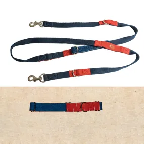 Blue Denim Martingale Collar with Multi-Function Leash