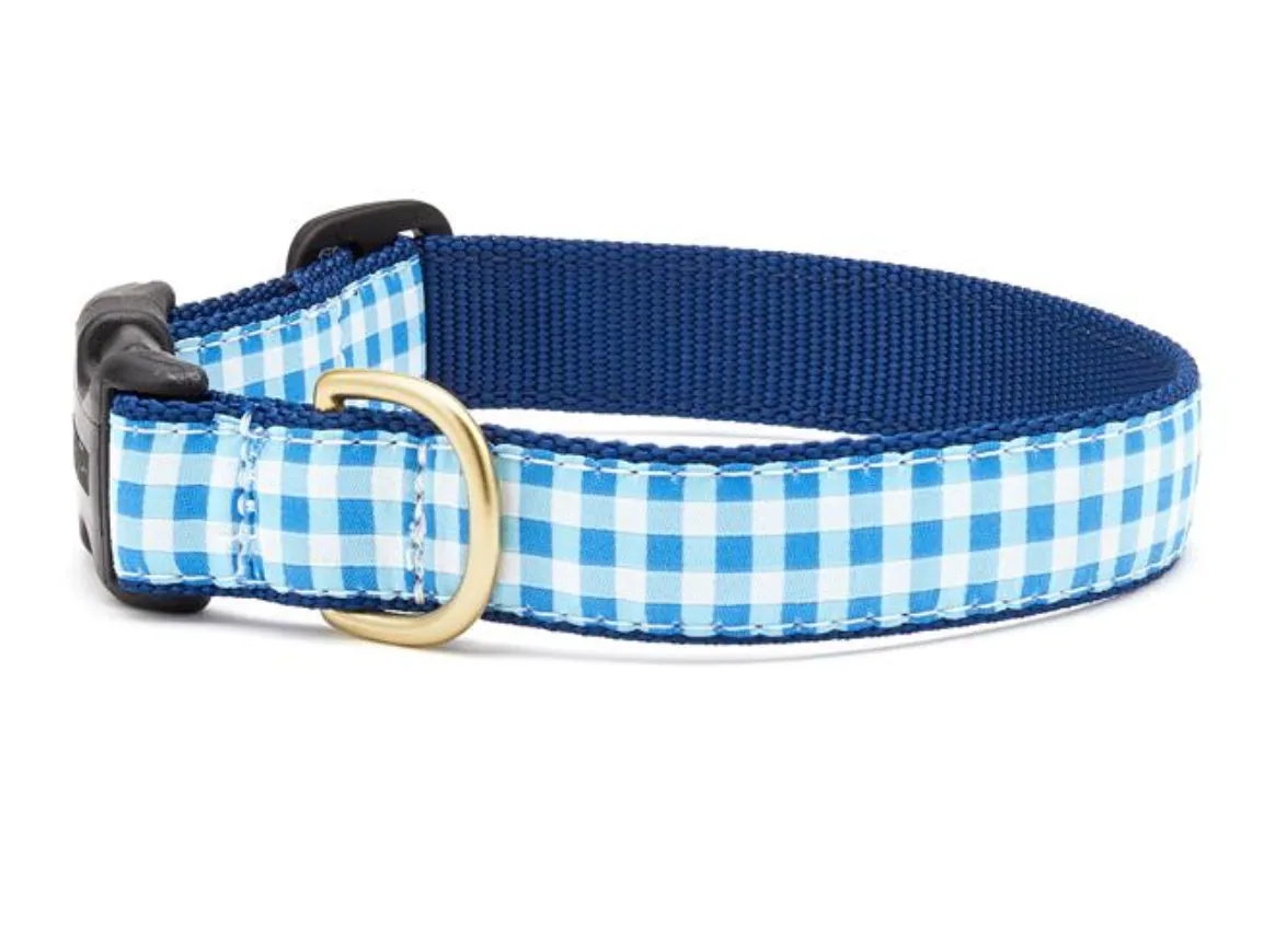 Blue Gingham Dog Collar