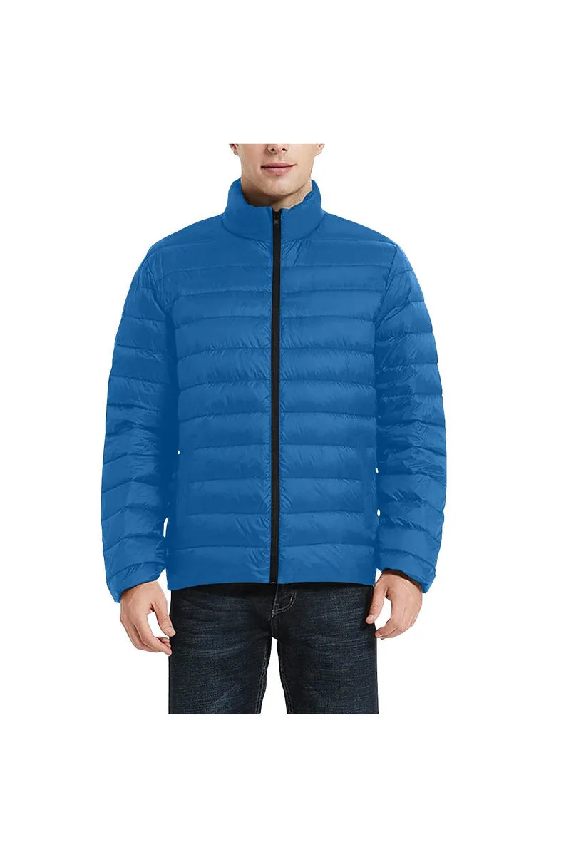 Blue Men's Stand Collar Padded Jacket (Model H41)