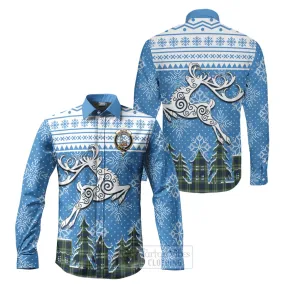 Blyth Clan Christmas Long Sleeve Button Shirt Celtic Reindeer Style