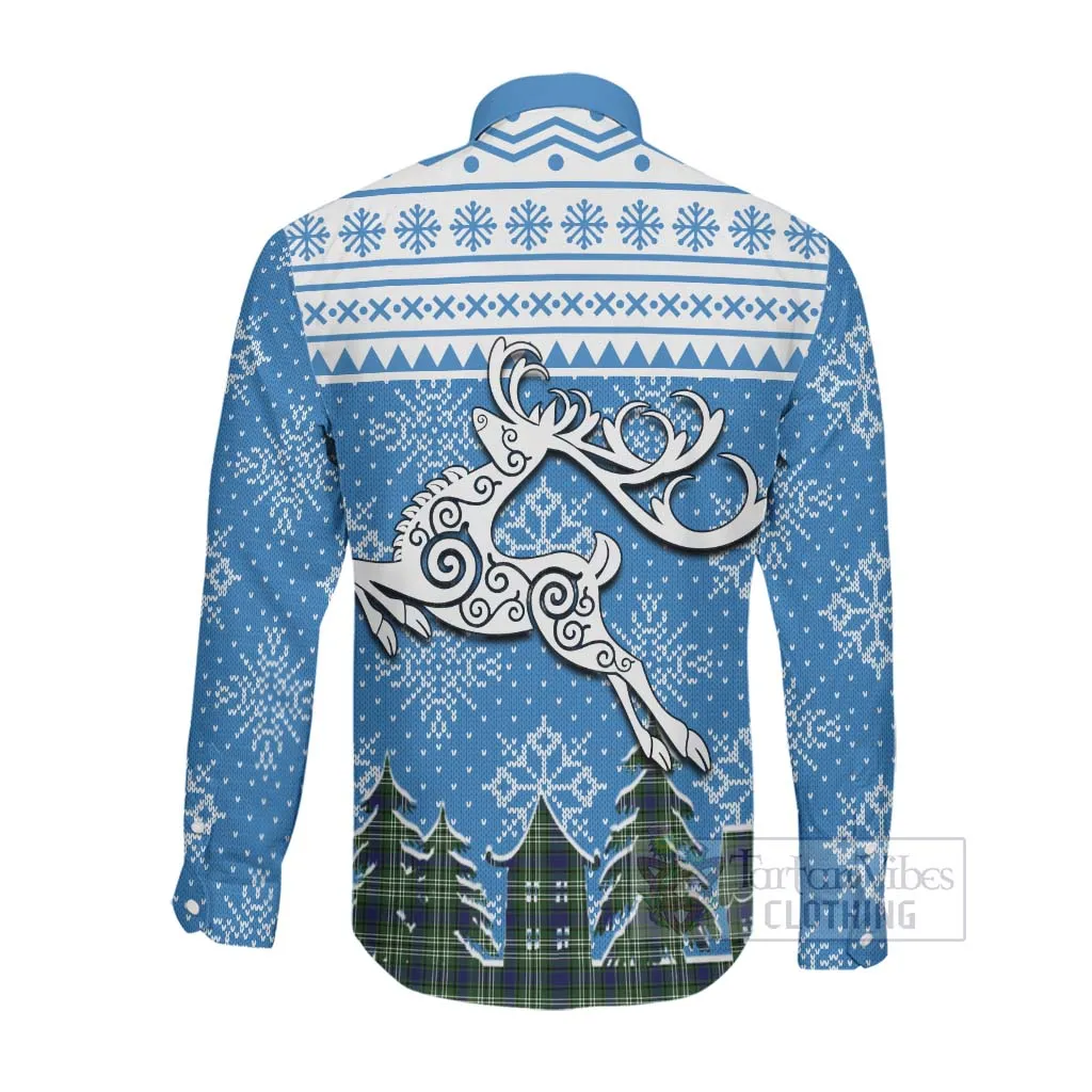 Blyth Clan Christmas Long Sleeve Button Shirt Celtic Reindeer Style