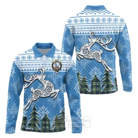 Blyth Clan Christmas Long Sleeve Polo Shirt Celtic Reindeer Style