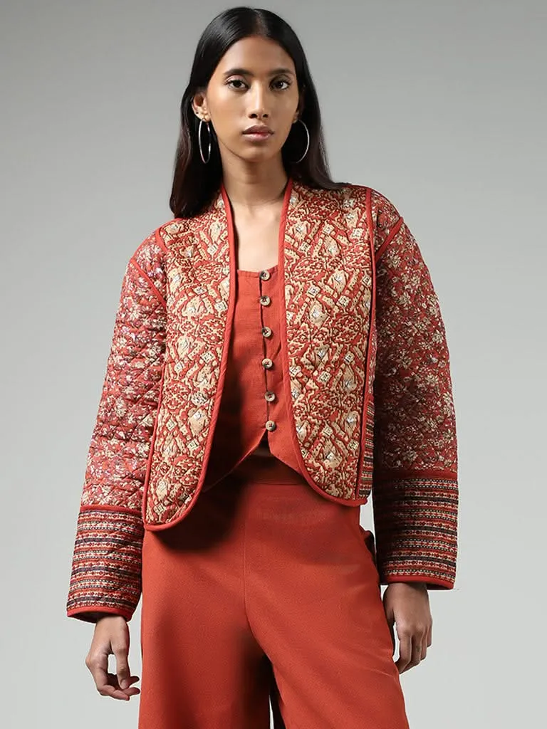 Bombay Paisley Rust Mix-Printed Cotton Quilted Jacket