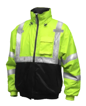 Bomber II™ Jacket - Type R Class 3 - Fluorescent Yellow-Green-Black - Silver Reflective Tape - Polyester Quilted Liner - Attached Hood