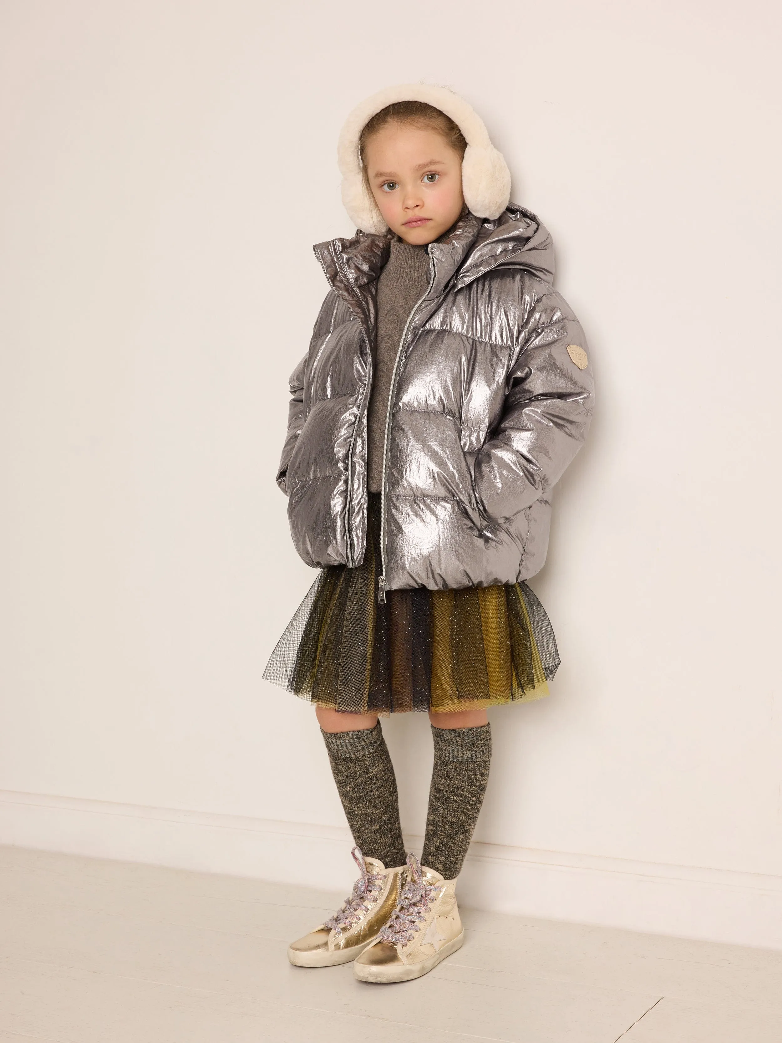 Bonpoint Girls Blythe Puffer Jacket in Silver