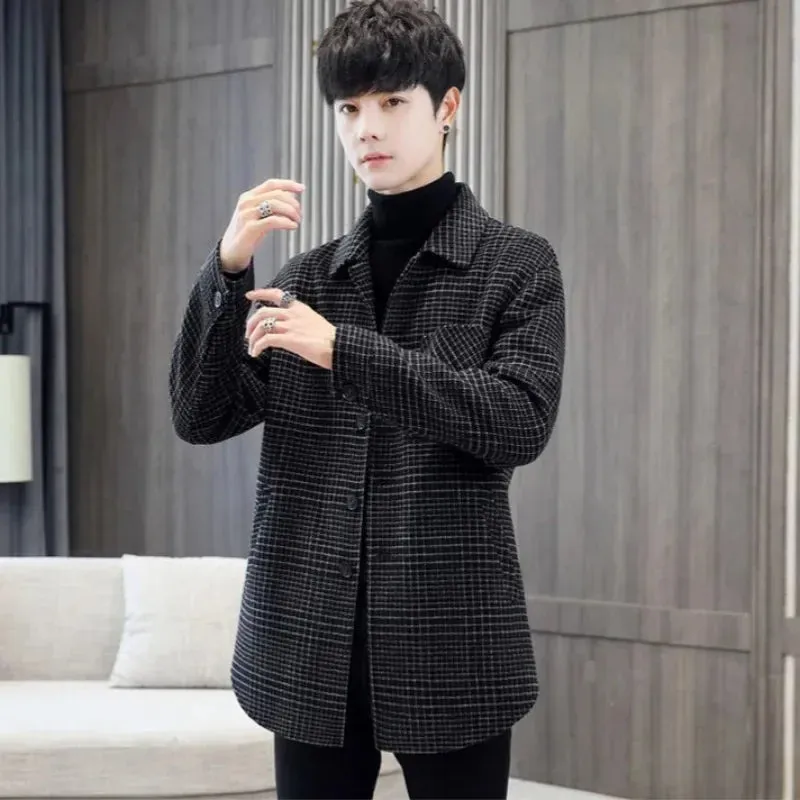 Bonsir Men's Jackets Windbreaker Black Plaid Wool & Blends Male Coats Overcoat High Quality Joker Luxury Designer New in Cold Casual