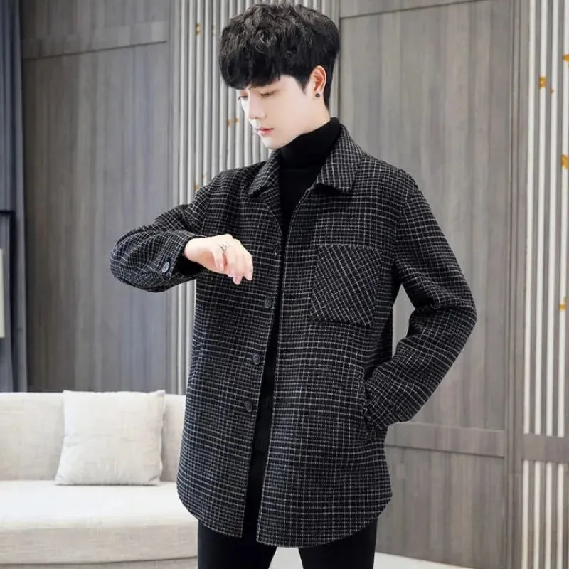 Bonsir Men's Jackets Windbreaker Black Plaid Wool & Blends Male Coats Overcoat High Quality Joker Luxury Designer New in Cold Casual