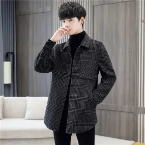 Bonsir Men's Jackets Windbreaker Black Plaid Wool & Blends Male Coats Overcoat High Quality Joker Luxury Designer New in Cold Casual