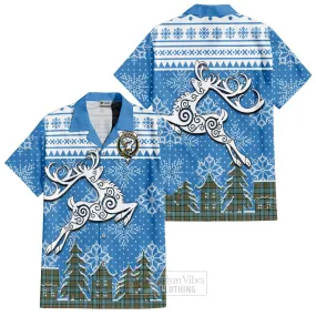 Brisbane Clan Christmas Short Sleeve Button Shirt Celtic Reindeer Style