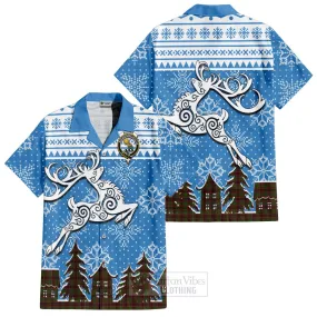 Buchan Clan Christmas Short Sleeve Button Shirt Celtic Reindeer Style