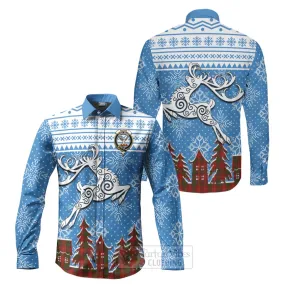 Burns Clan Christmas Long Sleeve Button Shirt Celtic Reindeer Style