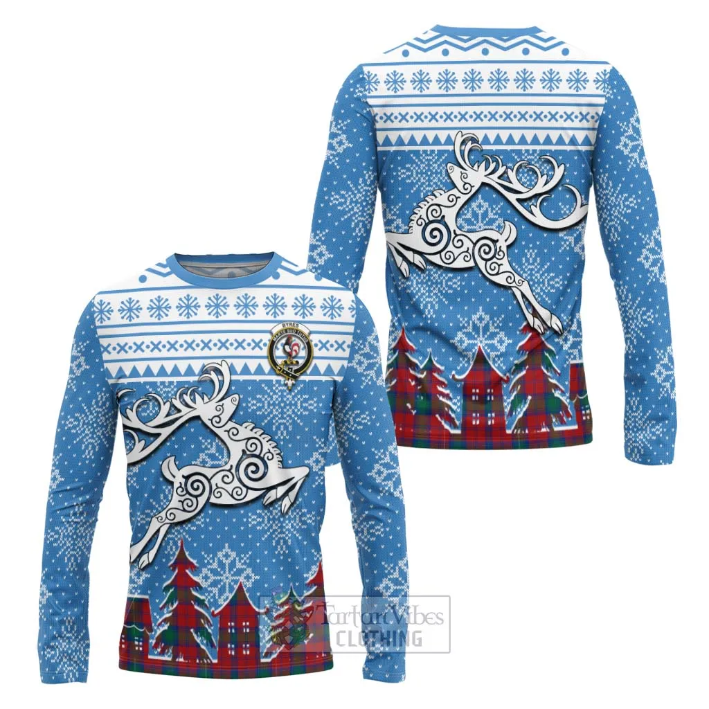 Byres (Byses) Clan Christmas Long Sleeve T-Shirt Celtic Reindeer Style