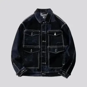 Cargo pockets trendy patchwork men's denim jacket