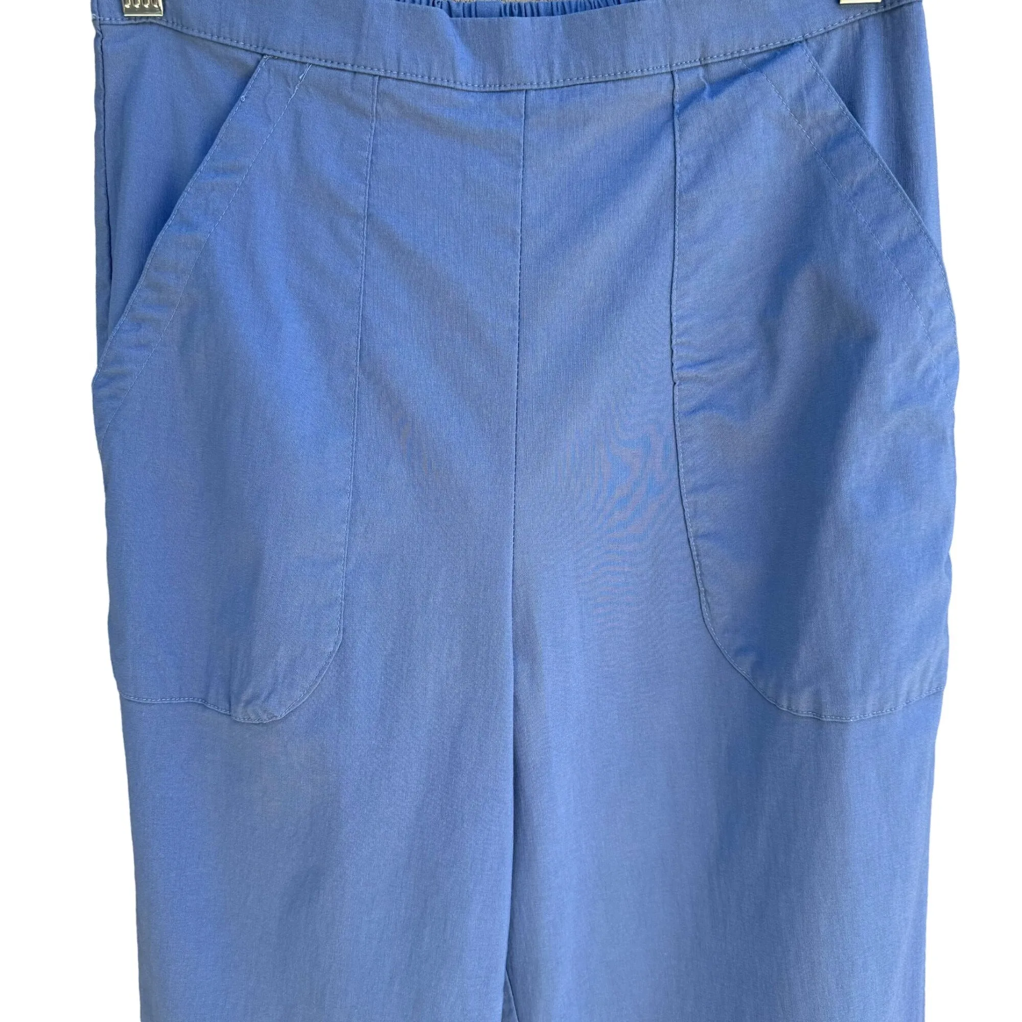 Caribou Vintage Womens Blue Flat Front Capri Stretch Drawstring Hem Pants - Med