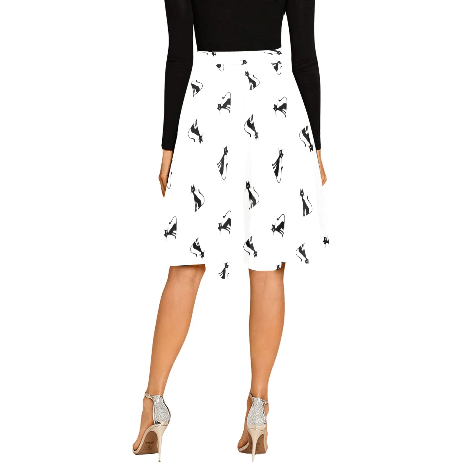 cat print black print 2 Melete Pleated Midi Skirt (Model D15)