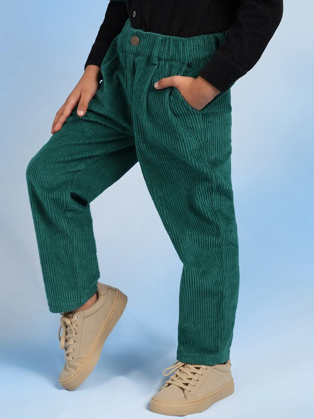 Chase Corduroy Regular Fit Casual Boys Pants - Green