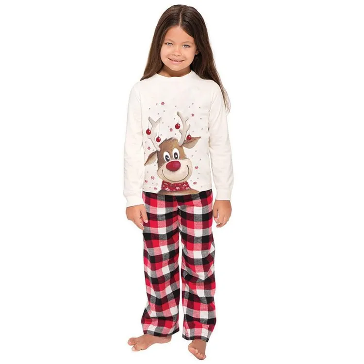 Christmas Family Matching Reindeer Plaid Cotton Pajamas Set