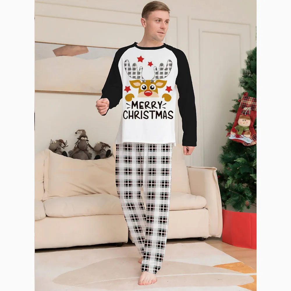 Christmas Family Matching Reindeer Plaid Cotton Pajamas Set