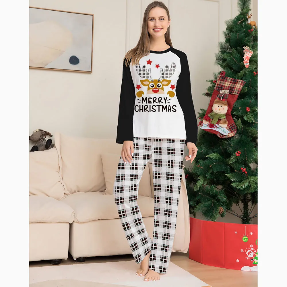 Christmas Family Matching Reindeer Plaid Cotton Pajamas Set