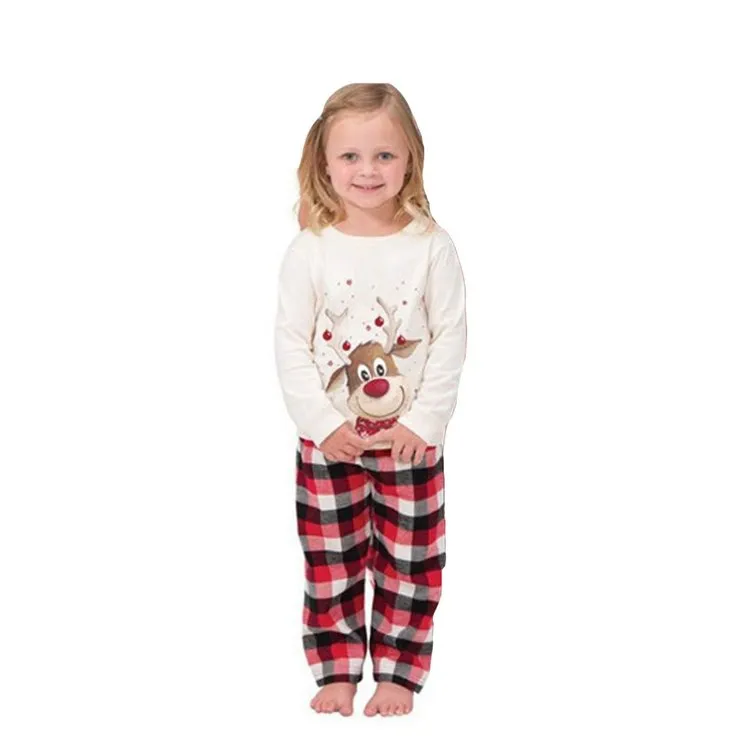 Christmas Family Matching Reindeer Plaid Cotton Pajamas Set