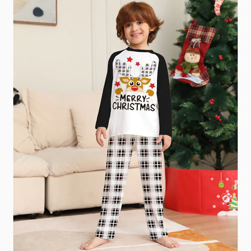 Christmas Family Matching Reindeer Plaid Cotton Pajamas Set