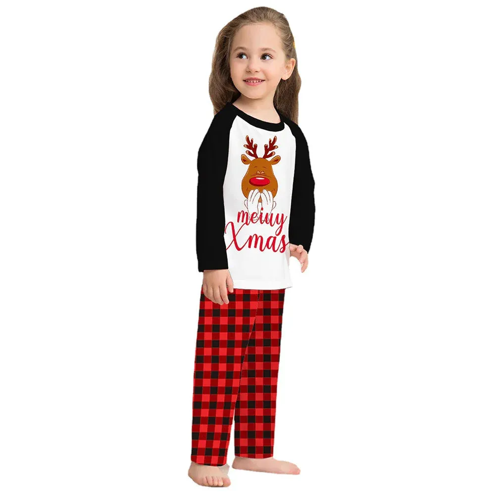 Christmas Family Matching Reindeer Plaid Cotton Pajamas Set