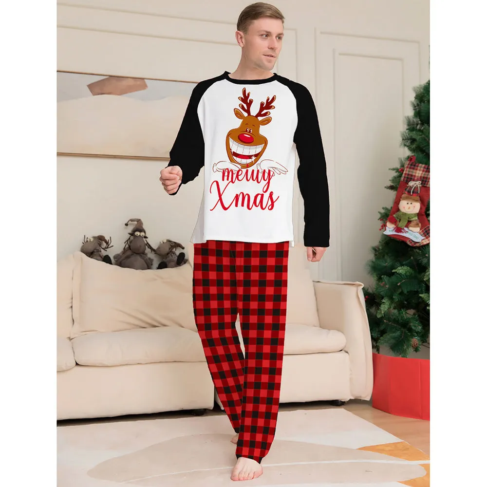 Christmas Family Matching Reindeer Plaid Cotton Pajamas Set