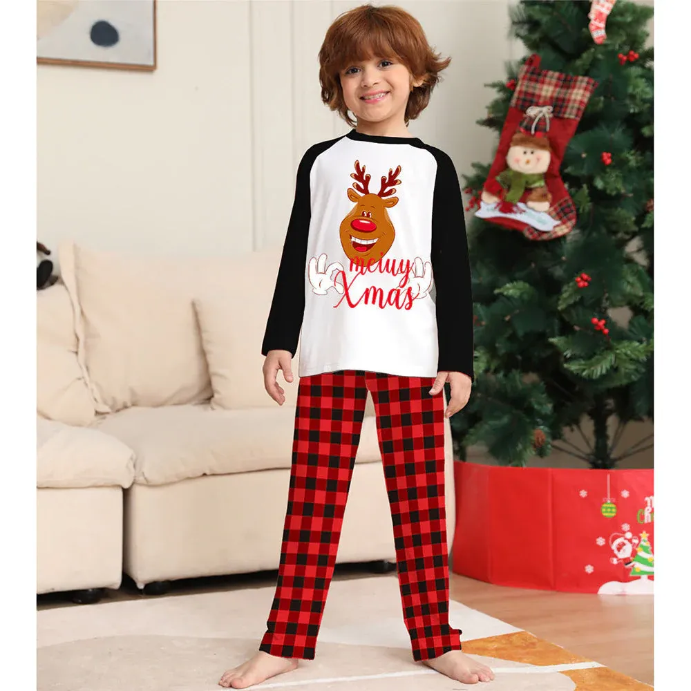 Christmas Family Matching Reindeer Plaid Cotton Pajamas Set