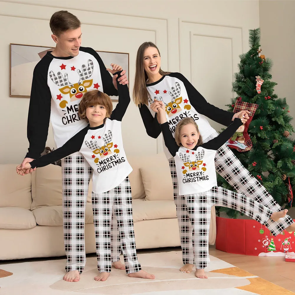 Christmas Family Matching Reindeer Plaid Cotton Pajamas Set