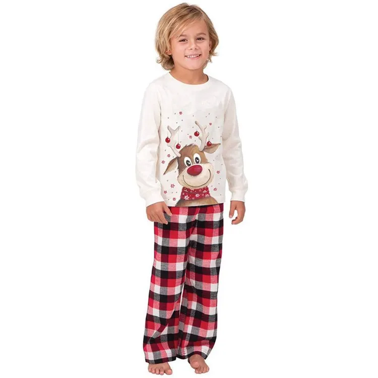 Christmas Family Matching Reindeer Plaid Cotton Pajamas Set