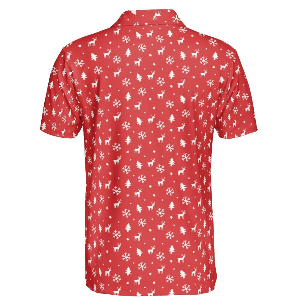 Christmas Polo Shirts for Men Red Reindeer Snowflakes Moisture Wicking Short Sleeve Golf Shirt