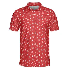 Christmas Polo Shirts for Men Red Reindeer Snowflakes Moisture Wicking Short Sleeve Golf Shirt