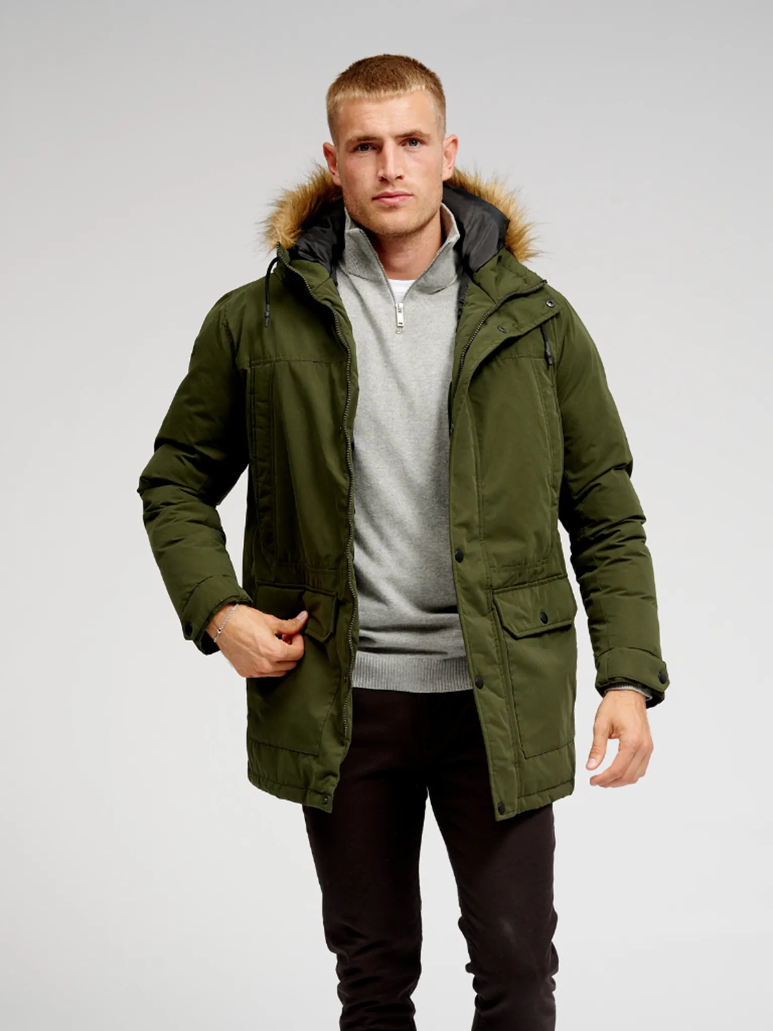 Classic Long Parka Jacket - Dark Green