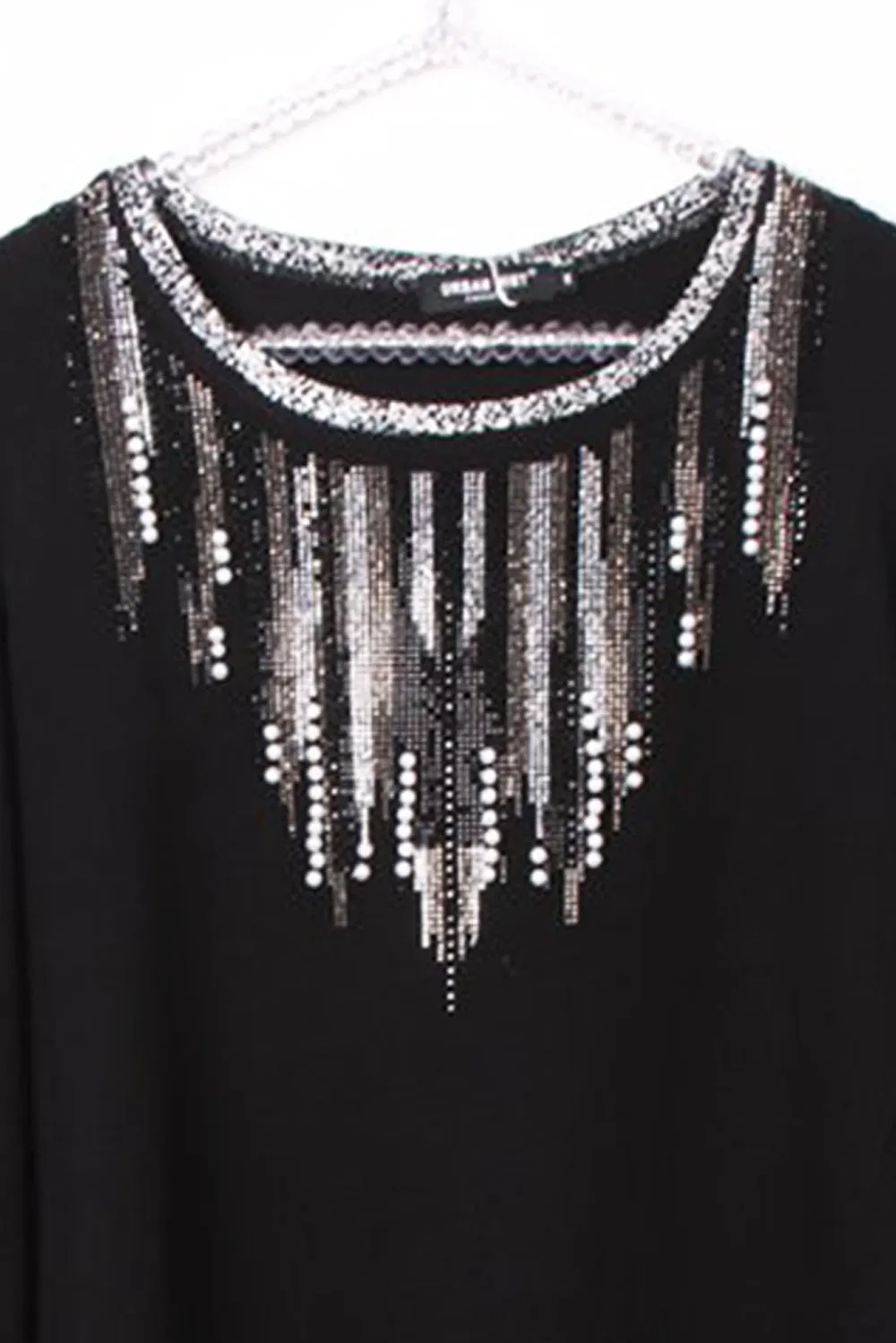 Cold Shoulder Pearl And Diamante Embellished Top with Frills