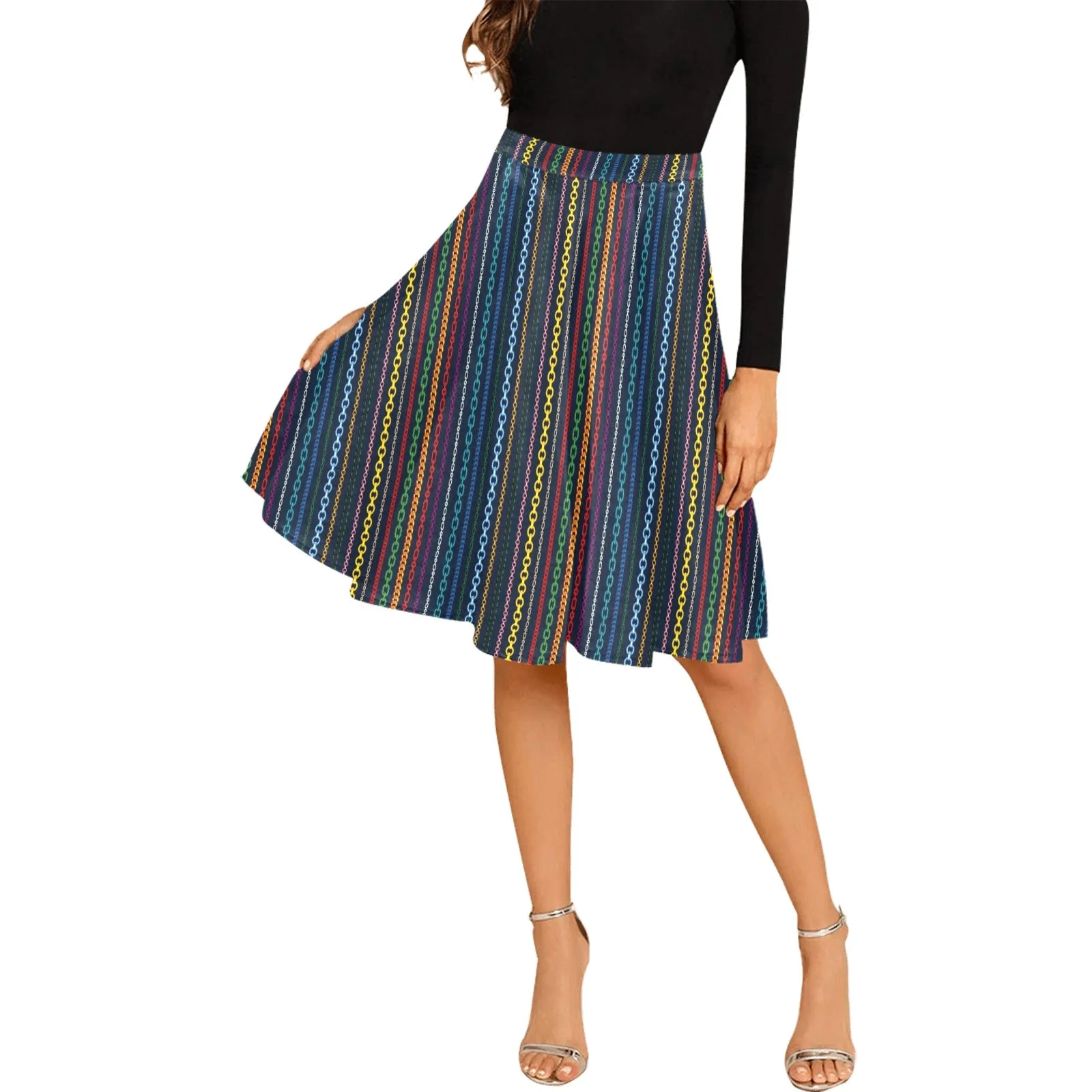 colored chain print Melete Pleated Midi Skirt (Model D15)