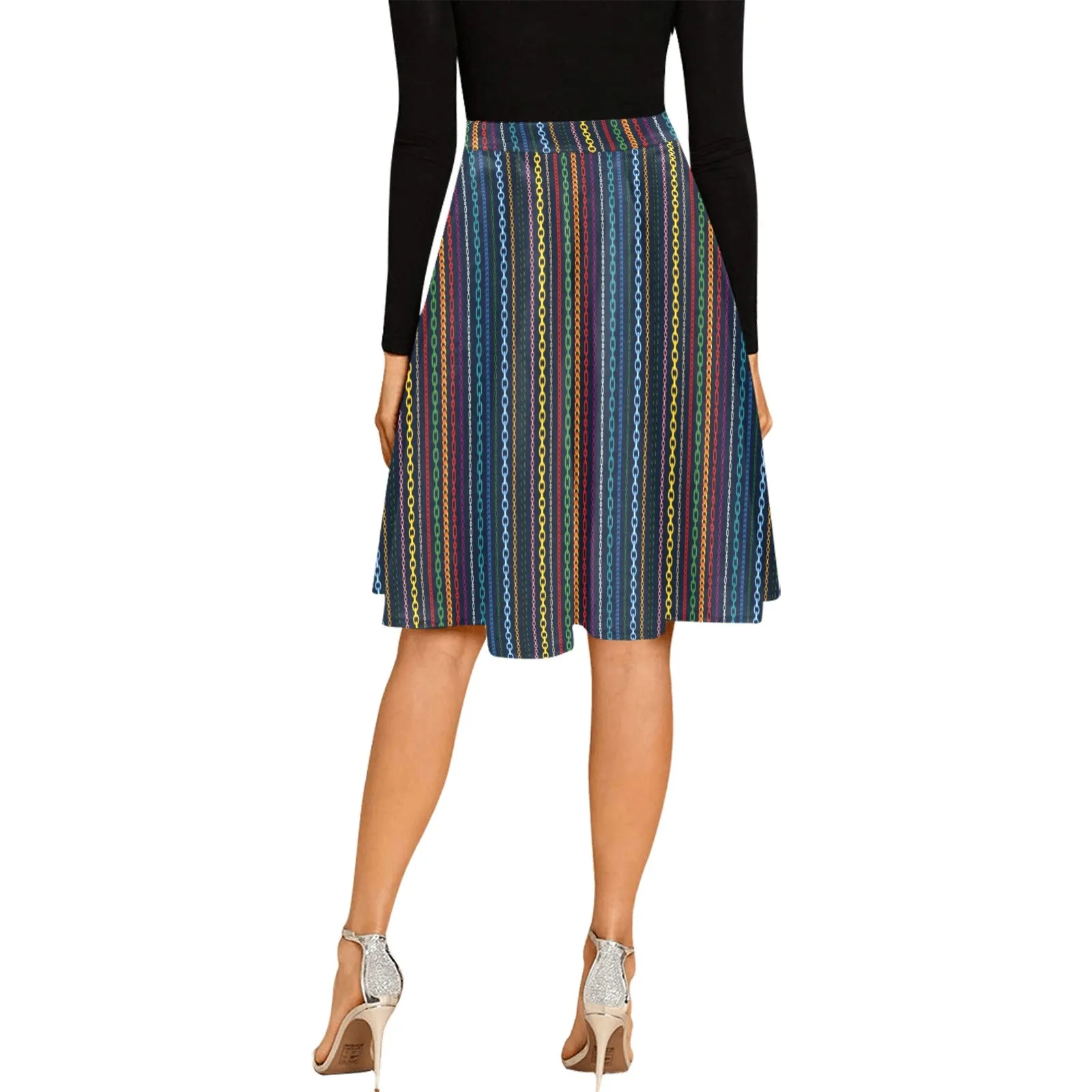 colored chain print Melete Pleated Midi Skirt (Model D15)