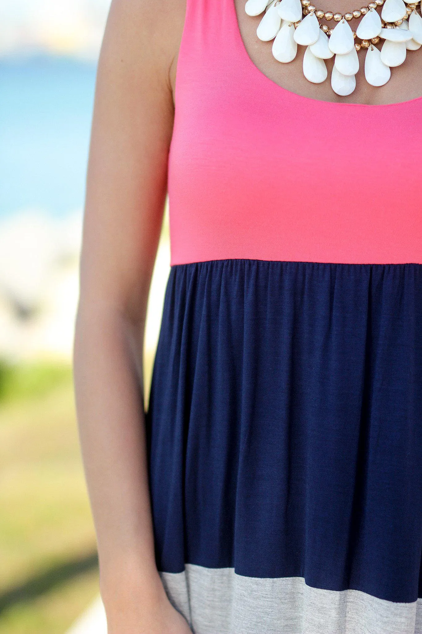 Coral Color Block Maxi Dress