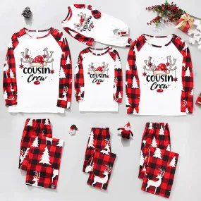 Cousin Crew Christmas pajama set with reindeer print