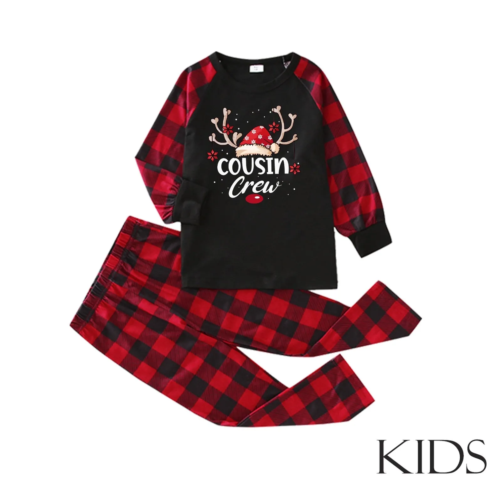 Cousin Crew plaid parent-child Christmas pajamas set with reindeer print