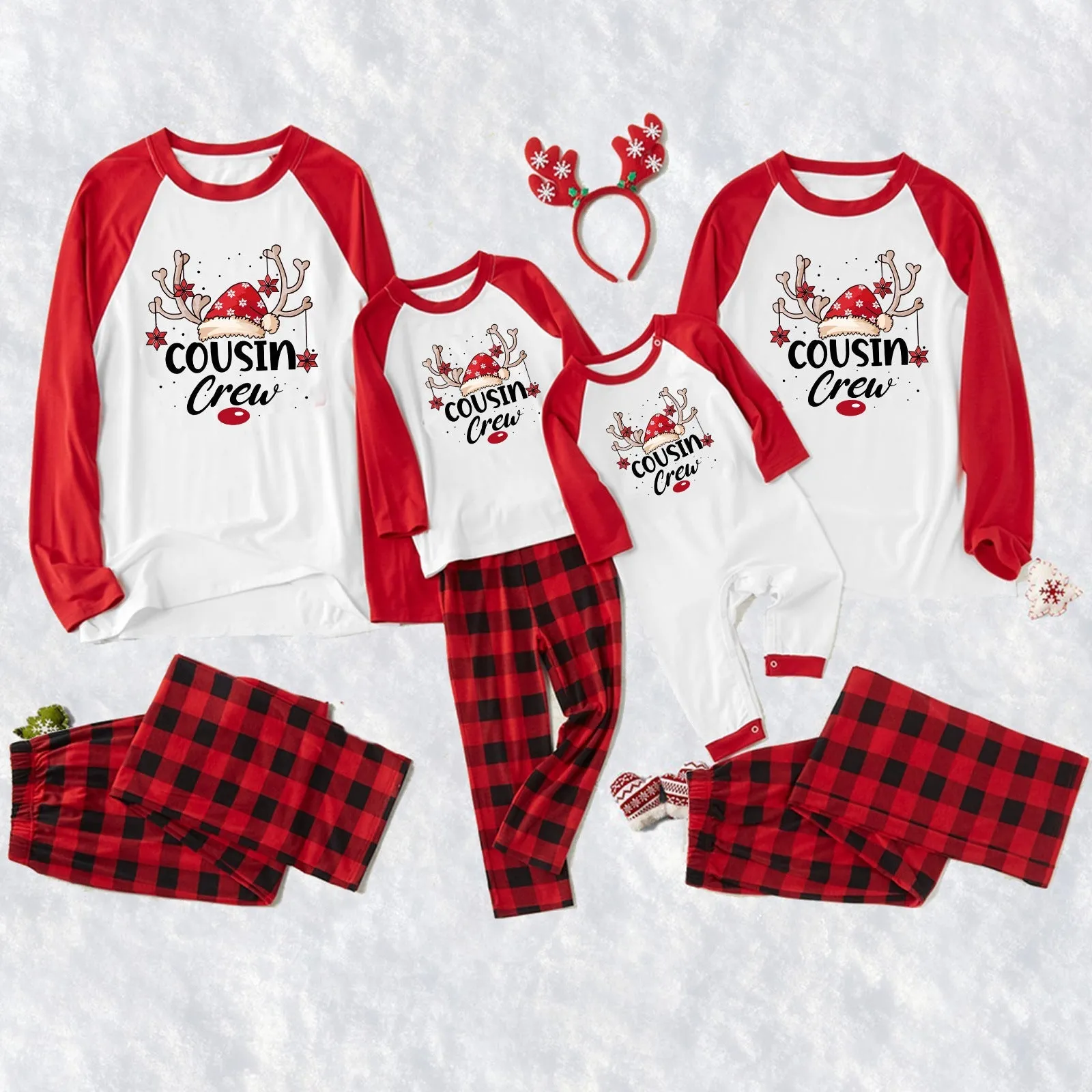 Cousin Crew Red Family Christmas Pajamas with Reindeer Print